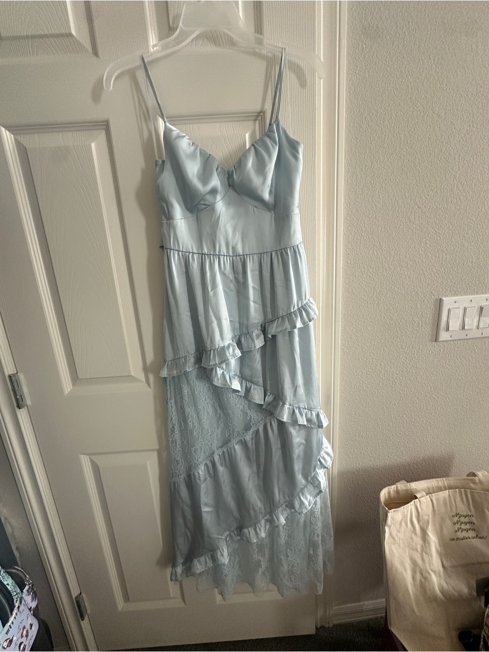 Francesca’s Light Blue Ruffle Lace Slip Dress